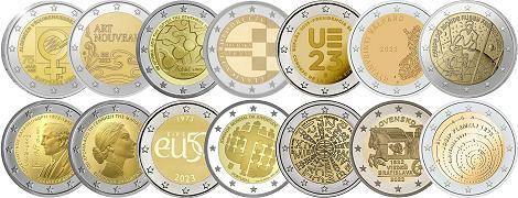  Lot des 14 pièces 2 euros commémoratives 2ème semestre 2023 UNC
