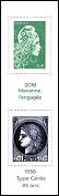 Paire timbres Marianne l'Engagée Type Cérès 2023 - grand format 3.70€ et 2.32€ multicolore provenant du carnet