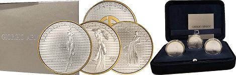 Triptyque commémoratives 3 x 5 euros argent Italie 2023 FDC Coffret  - Giorgio Armani