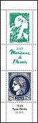 Paire timbres Marianne de l'Avenir Type Cérès 2023 - grand format 3.70€ et 2.32€ multicolore provenant du carnet