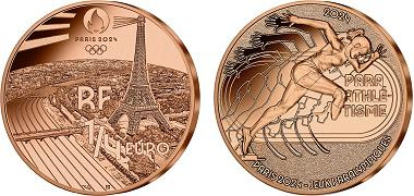 Paris JO 2024 1/4 euro Cuivre France 2024 UNC - Sport Para Athlétisme