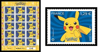 Feuille de Timbre Pokemon Pikachu 2024 - 1.29€ multicolore