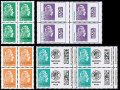 Lot Bloc de 4 Série Marianne l'engagée surchargée 2024 - 4 timbres provenant de feuilles gommés