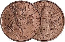 Commémorative 20 euro Cuivre Vatican 2024 UNC - Coq de Saint-Pierre (en prévente)