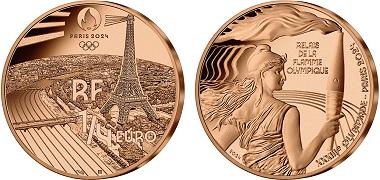 Paris JO 2024 1/4 euro Cuivre France 2024 UNC - Relais de la Flamme Olympique (en prévente)