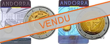 Lot des 2 pièces commémoratives 2 euros Andorre 2016 BU Coincard - Nouvelle Réforme et Radio et Télévision