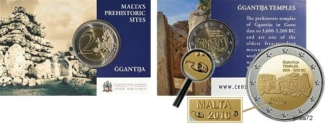 Commémorative 2 euros Malte 2016 Coincard - Temples de Ggantija avec poinçon Monnaie de Paris