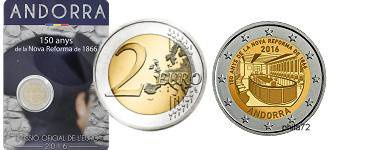 Commémorative 2 euros Andorre 2016 BU - Nouvelle Réforme de 1866