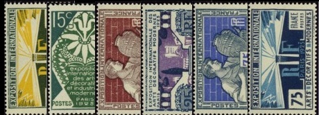 Série exposition internationale des Arts décoratifs à Paris - 6 timbres