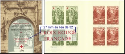 Croix-Rouge 1970 - inscriptions 27mm au lieu de 32mm - carnet de 8 timbres