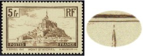 Variété Mont-Saint-Michel type I trait interrompu en haut du clocher - 5f brun-rouge