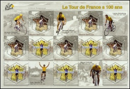 Cyclisme - Centenaire du tour de france 2003 - bloc de 10 timbres