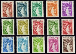 Série type Sabine - 15 timbres sans phosphore signé Calvès