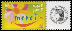 Timbre de message Merci tirage gommé - 0.46€ multicolore impression héliogravure logo Cérès