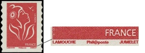 Lamouche type II tirage autoadhésif - sans valeur rouge mention Philaposte gravure numérique provenant de carnet
