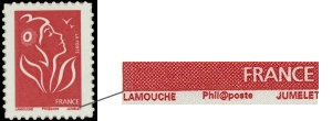Lamouche type II tirage autoadhésif - sans valeur rouge mention Philaposte (sans logo) provenant de feuille personnalisable (support blanc)