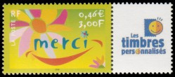 Timbre de message Merci tirage gommé - 0.46€ multicolore impression offset logo TPP