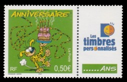 Timbre pour Anniversaire Marsupilami tirage gommé - 0.50€ multicolore logo TPP