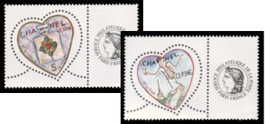 Paire Chanel tirage gommé - 0.50€ et 0.75€ multicolore papier azurant gomme brillante logo Cérès
