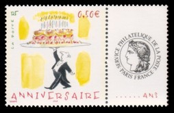 Timbre pour Anniversaire tirage gommé - 0.50€ multicolore papier azurant gomme brillante logo Cérès