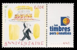 Timbre pour Anniversaire tirage gommé - 0.50€ multicolore papier azurant gomme brillante logo TPP