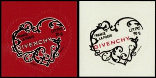 Paire Givenchy tirage autoadhésif - TVP 20g et 50g - lettre prioritaire multicolore provenant de feuille entreprise (support blanc)