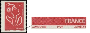 Lamouche type I tirage autoadhésif - sans valeur rouge mention ITVF gravure mécanique provenant de carnet