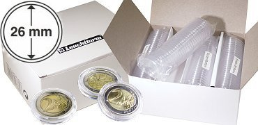Capsules rondes CAPS  pour monnaies de 26 mm (2 euros) - boite de 100