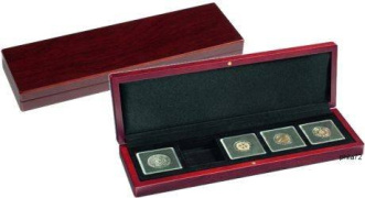 Ecrin numismatique VOLTERRA façon acajou pour 5 monnaies sous capsules Quadrum