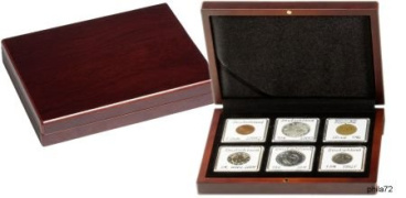 Ecrin numismatique VOLTERRA façon acajou pour 6 monnaies sous capsules Quadrum
