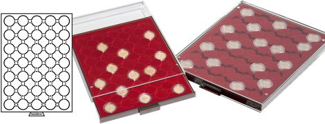 Médaillier numismatique MB tiroir de 35 cases pour monnaies de 25 à 26 mm (2 euros) sous capsules