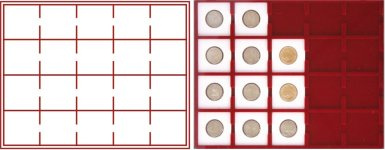 Plateau numismatique NERA de 20 cases carrées pour monnaies sous capsules Quadrum - à l'unité