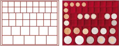 Plateau numismatique NERA de 45 cases carrées de 24 à 44 mm pour monnaies diverses - à l'unité