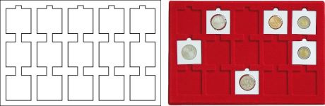 Plateau numismatique GRANDE VALISE de 15 cases carrées pour monnaies sous capsules Quadrum – à l’unité