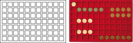 Plateau numismatique GRANDE VALISE de 77 cases carrées pour monnaies jusqu’à 24 mm – à l’unité