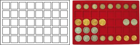 Plateau numismatique GRANDE VALISE de 40 cases carrées pour monnaies jusqu’à 34 mm  – à l’unité