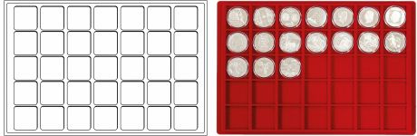 Plateau numismatique GRANDE VALISE de 35 cases carrées pour monnaies jusqu’à 39 mm – à l’unité