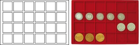 Plateau numismatique GRANDE VALISE de 24 cases carrées pour monnaies jusqu’à 45 mm – à l’unité