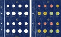 Feuilles numismatiques VISTA de 16 cases pour 2 jeux complets de pièces de 1 cent à 2 euros - paquet de 2 feuilles