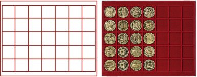 Plateau numismatique NERA de 35 cases carrées pour monnaies jusqu’à 36 mm - à l’unité