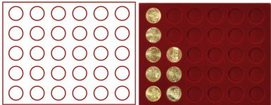 Plateau numismatique NERA de 30 cases circulaires pour monnaies jusqu’à 34 mm (médailles touristiques) - à l’unité