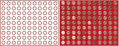 Plateau numismatique NERA de 99 cases circulaires pour monnaies jusqu’à 19,25 mm (2 cents euro) - à l’unité