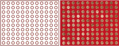 Plateau numismatique NERA de 120 cases circulaires pour monnaies jusqu’à 16,5 mm (1 cent euro) - à l’unité