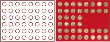 Plateau numismatique NERA de 48 cases circulaires pour monnaies jusqu’à 24,5 mm (50 cents euro) - à l’unité