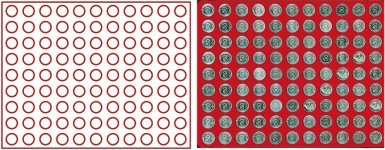 Plateau numismatique NERA de 99 cases circulaires pour monnaies jusqu’à 20 mm (10 cents euro) - à l’unité