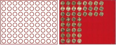 Plateau numismatique NERA de 80 cases circulaires pour monnaies jusqu’à 22,25 mm (20 cents euro) - à l’unité