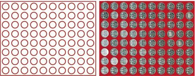 Plateau numismatique NERA de 80 cases circulaires pour monnaies jusqu’à 23,5 mm (1 euro) - à l’unité