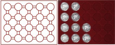 Plateau numismatique NERA de 20 cases pour monnaies de 38 mm (pièces or ou argent MdP) sous capsules d'origines  - à l’unité