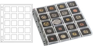 Feuilles numismatiques ENCAP de 20 cases carrées pour monnaies sous capsules Quadrum - paquet de 2 feuilles