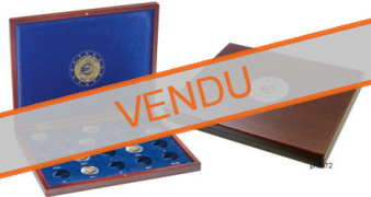 Coffret numismatique VOLTERRA Uno de luxe façon acajou pour 21 pièces de 2 euros 10 ans de l’Euro 2012 sous capsules